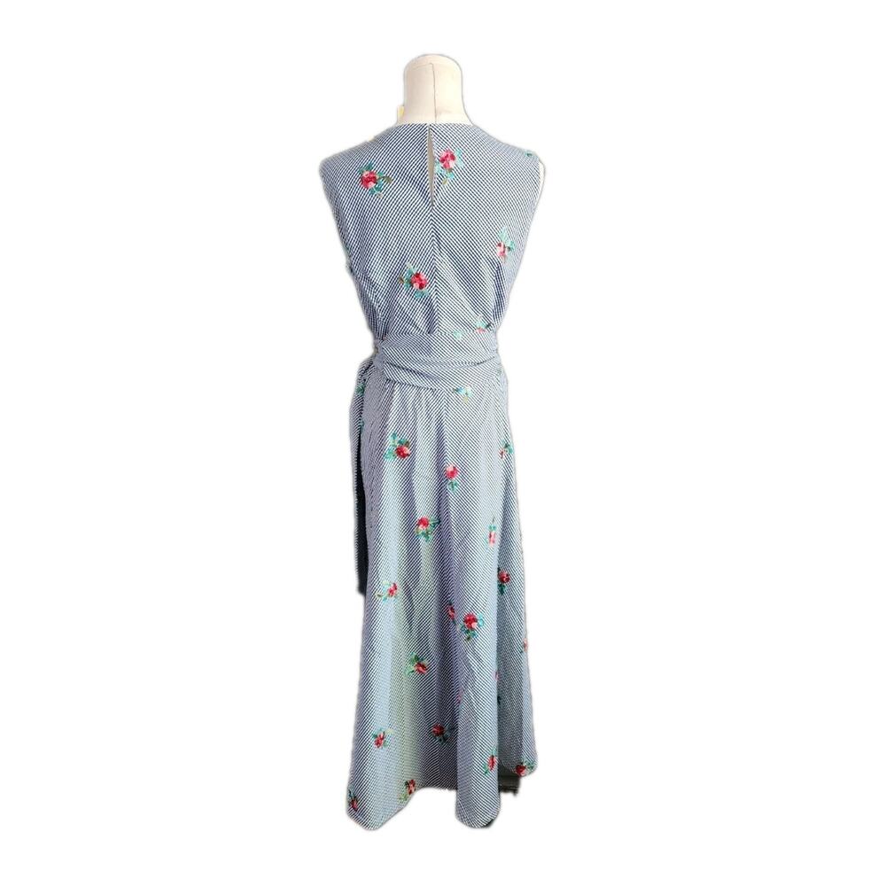 Anne Klein Size 10 Midi Dress Gingham Embroidered Flower Spring Country Picnic - Picture 3 of 7